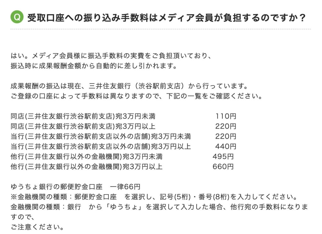 A8.net振込手数料